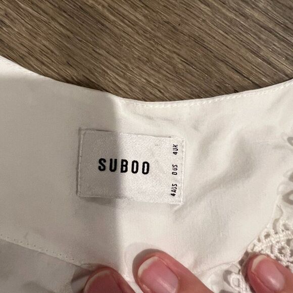 Suboo V Neck White Dress. Size 0. Embroidered Floral Details - Picture 11 of 11